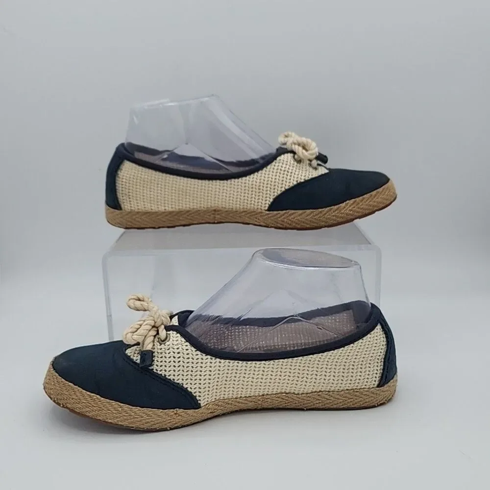 Ugg Espadrille Flat Shoes Womens Sz 6 Blue Cream Slip On Nautical Beachy Comfort